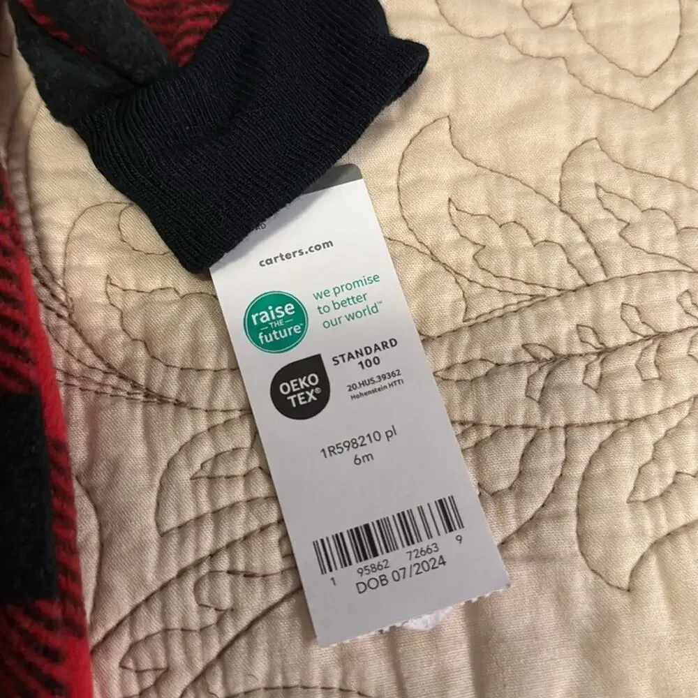 NWT Carter’s red black checked‎ moose footie